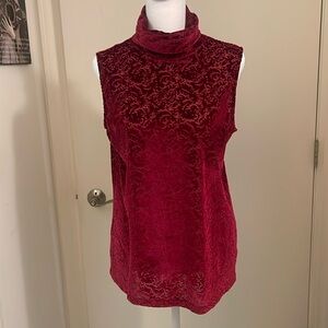 Liz Claiborne Red Velvet Sleeveless Turtleneck Top